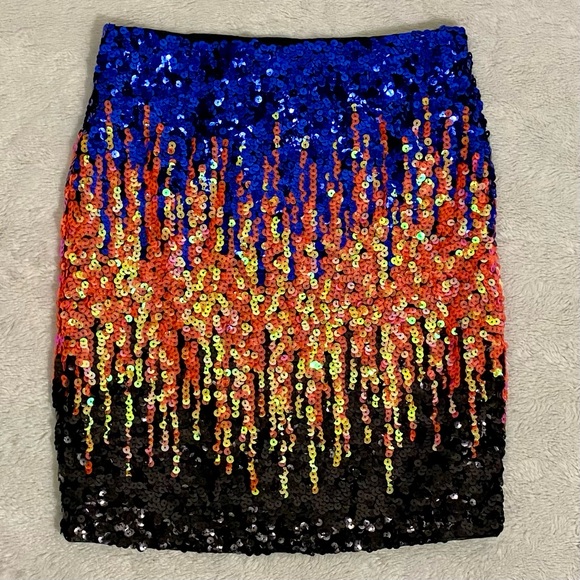 New Maner Colorful Sequined Pencil Mini Skirt Size S Pull On - Picture 9 of 10